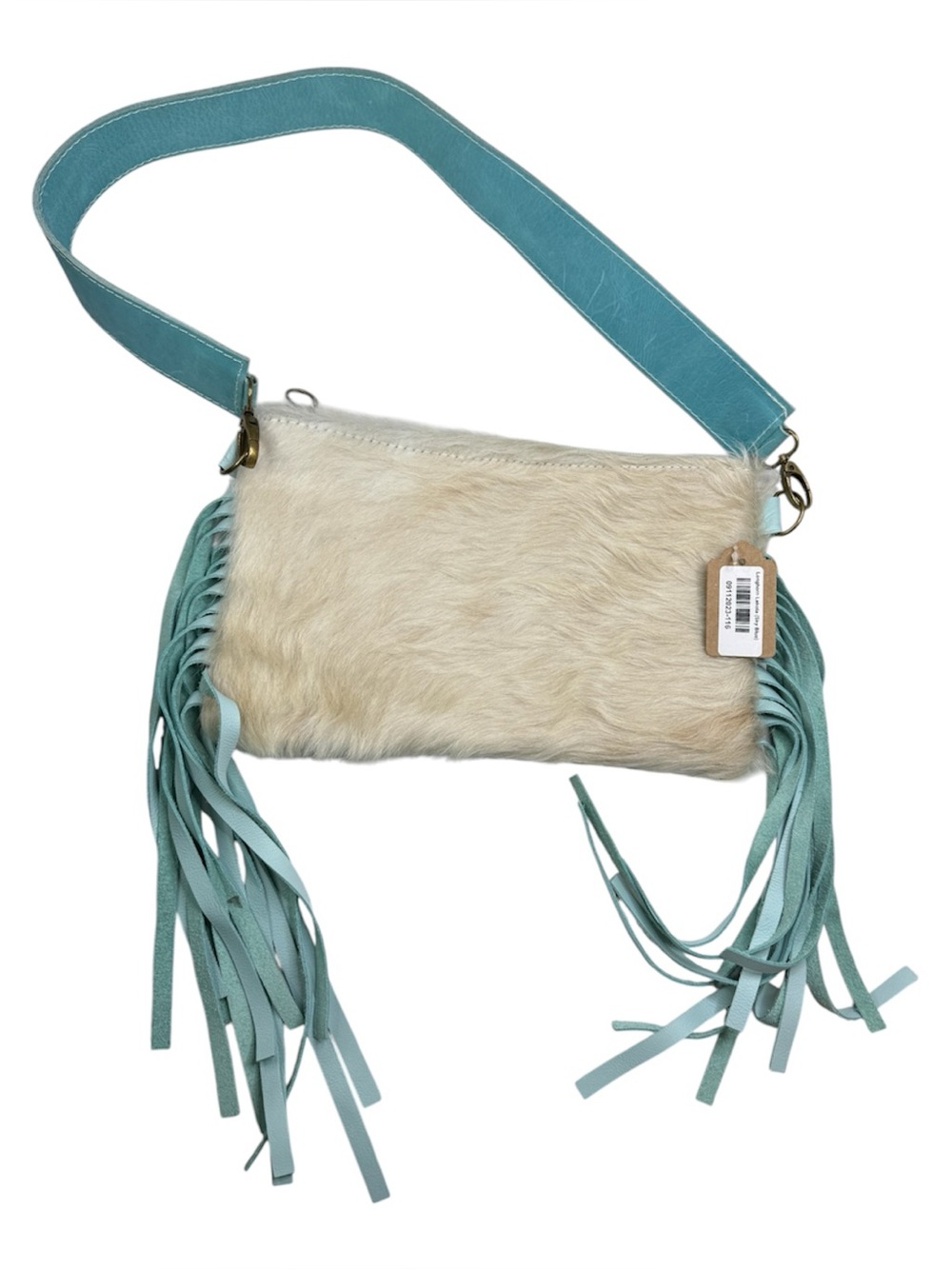 TTT Leathergoods Longhorn Lakota Cowhide Fringe Shoulder Bag Sky Blue